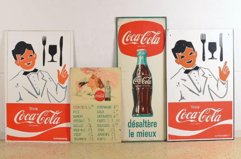 Four billboards for Coca-Cola, iron sheet, colorful