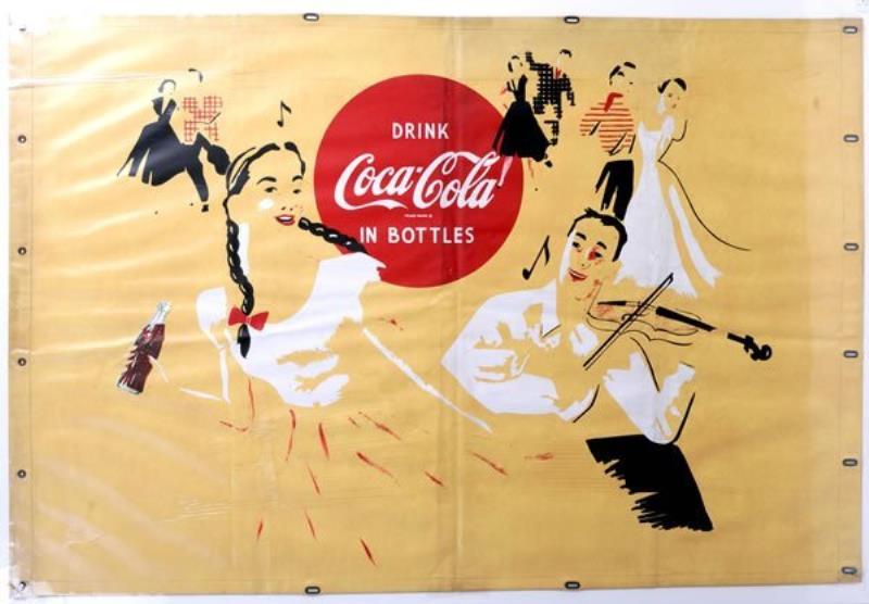 1959 OILCLOTH COCA-COLA BANNER