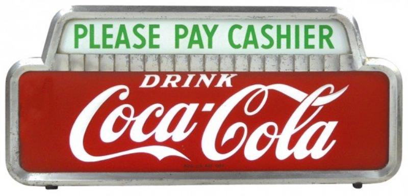 Coca-Cola light-up counter sign, "Please Pay Cashi