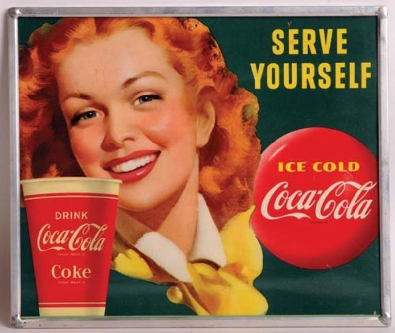 COCA-COLA SERVE YOURSELF '49-'51 CARDBOARD SIGN