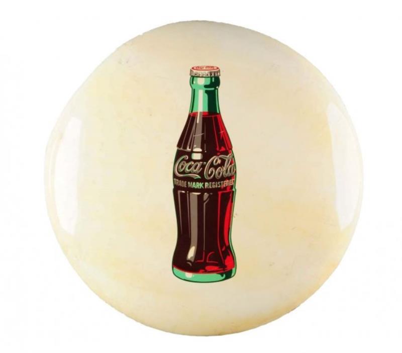 1950's Coca - Cola Painted Tin Button Sign.