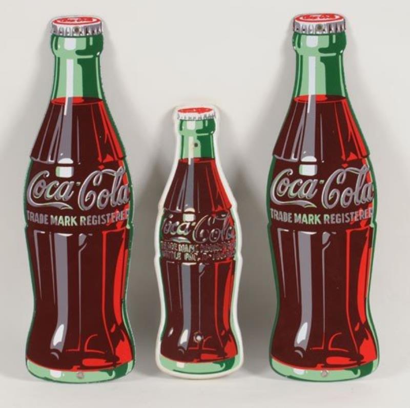 3 ASSORTED COCA-COLA PORCELAIN BOTTLE SIGNS
