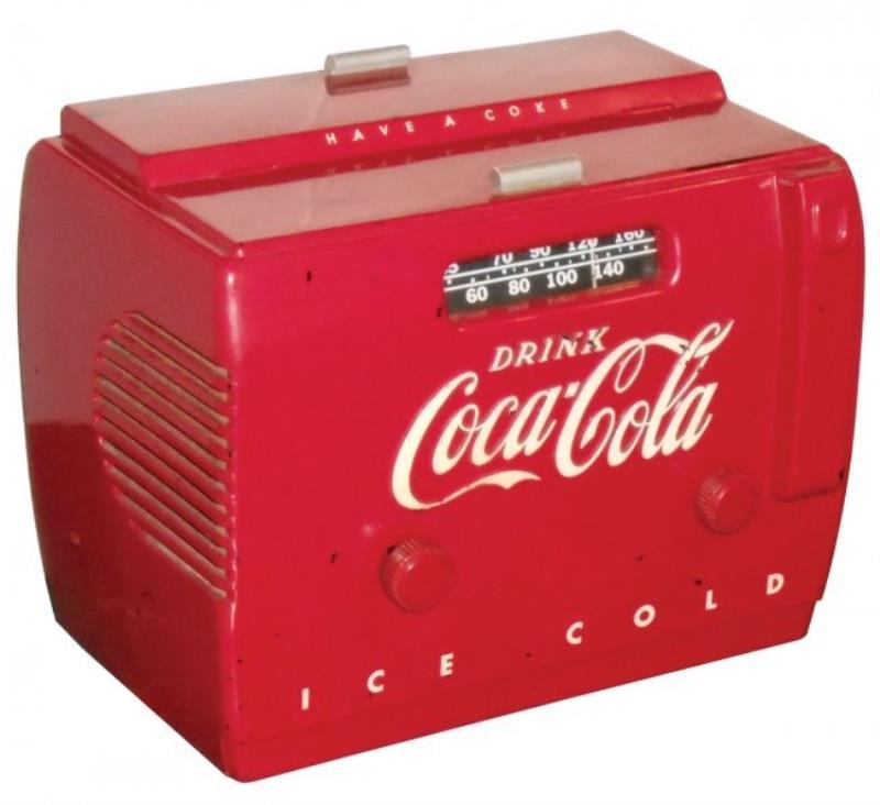 Coca-Cola radio, c1950, cooler shaped, all orig parts,