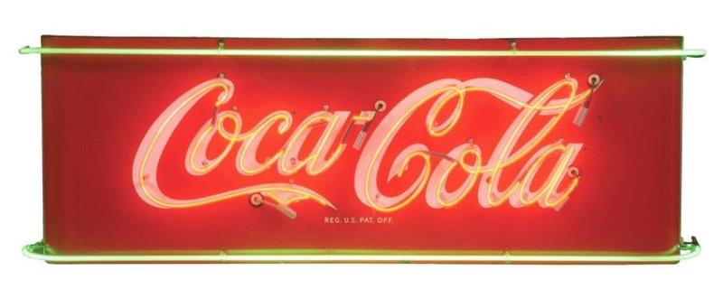 SINGLE-SIDED PORCELAIN COCA-COLA NEON SLED SIGN.
