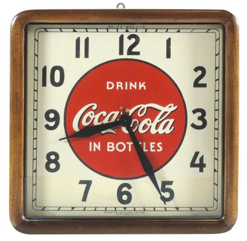 Coca-Cola clock, "Drink Coca-Cola in Bottles", c1939,