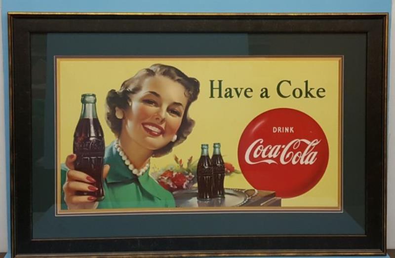 1952 Coca Cola Framed Cardboard Sign