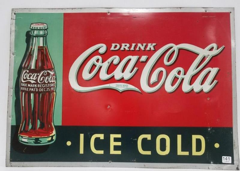 Drink Coca-Cola Ice Cold tin advertising sign (American