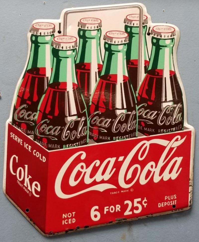 1950's Coca Cola Six Pack Tin Sign