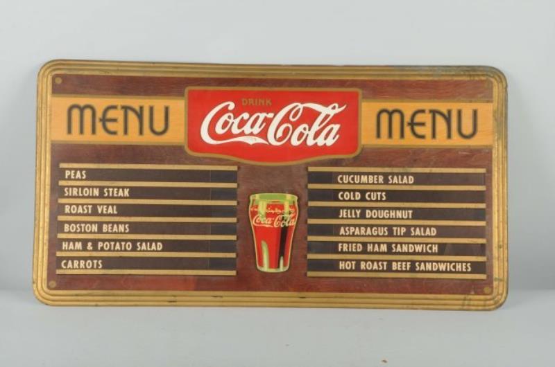 1930 Coca - Cola Embossed Tin Menu Board Value & Price Guide