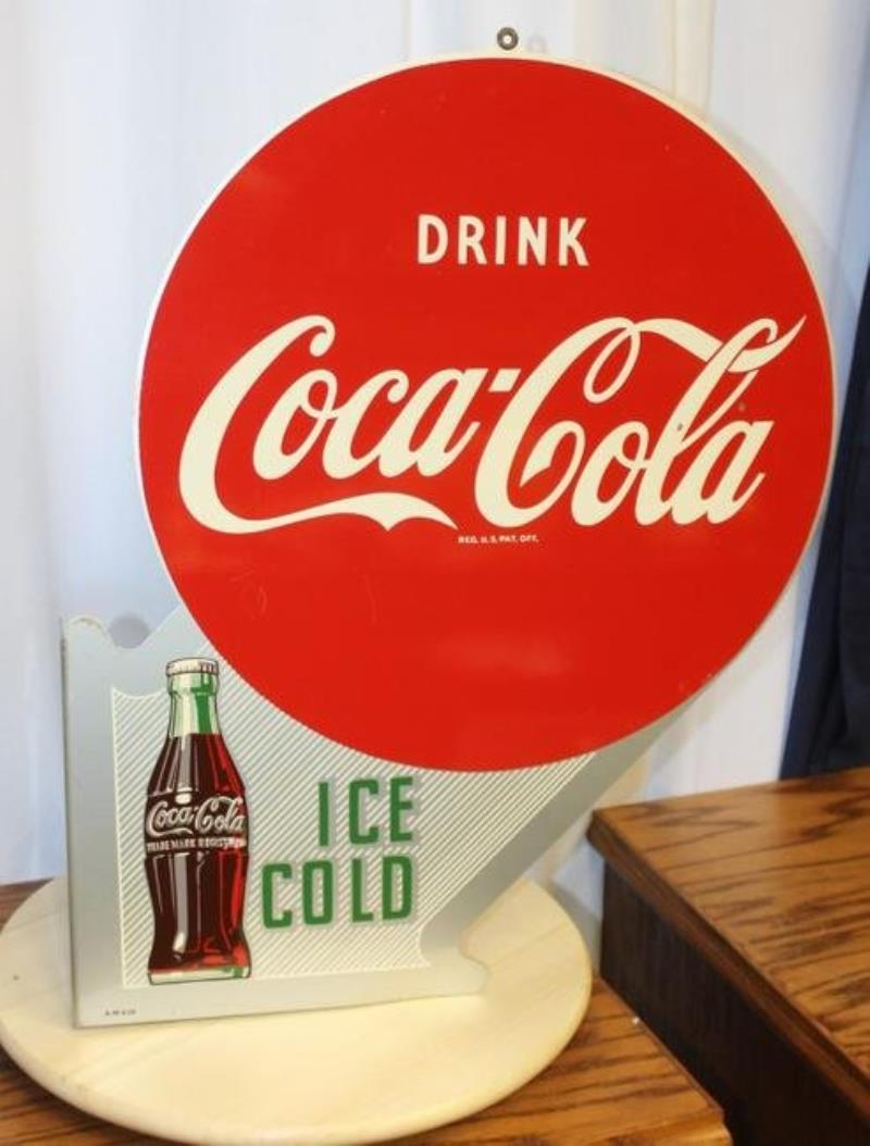 Coca Cola Ice Cold w/bottle Metal Flange Sign