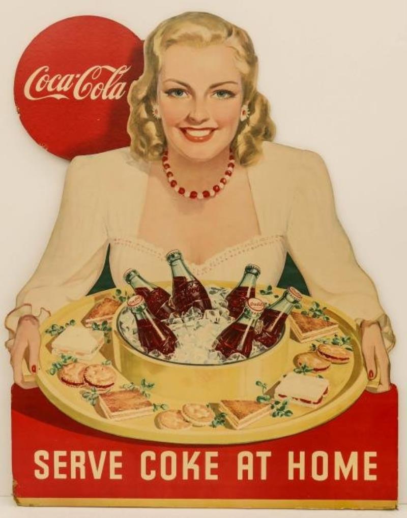 1947 Coca-Cola ''Serve Coke at Home'' Diecut Cardboard
