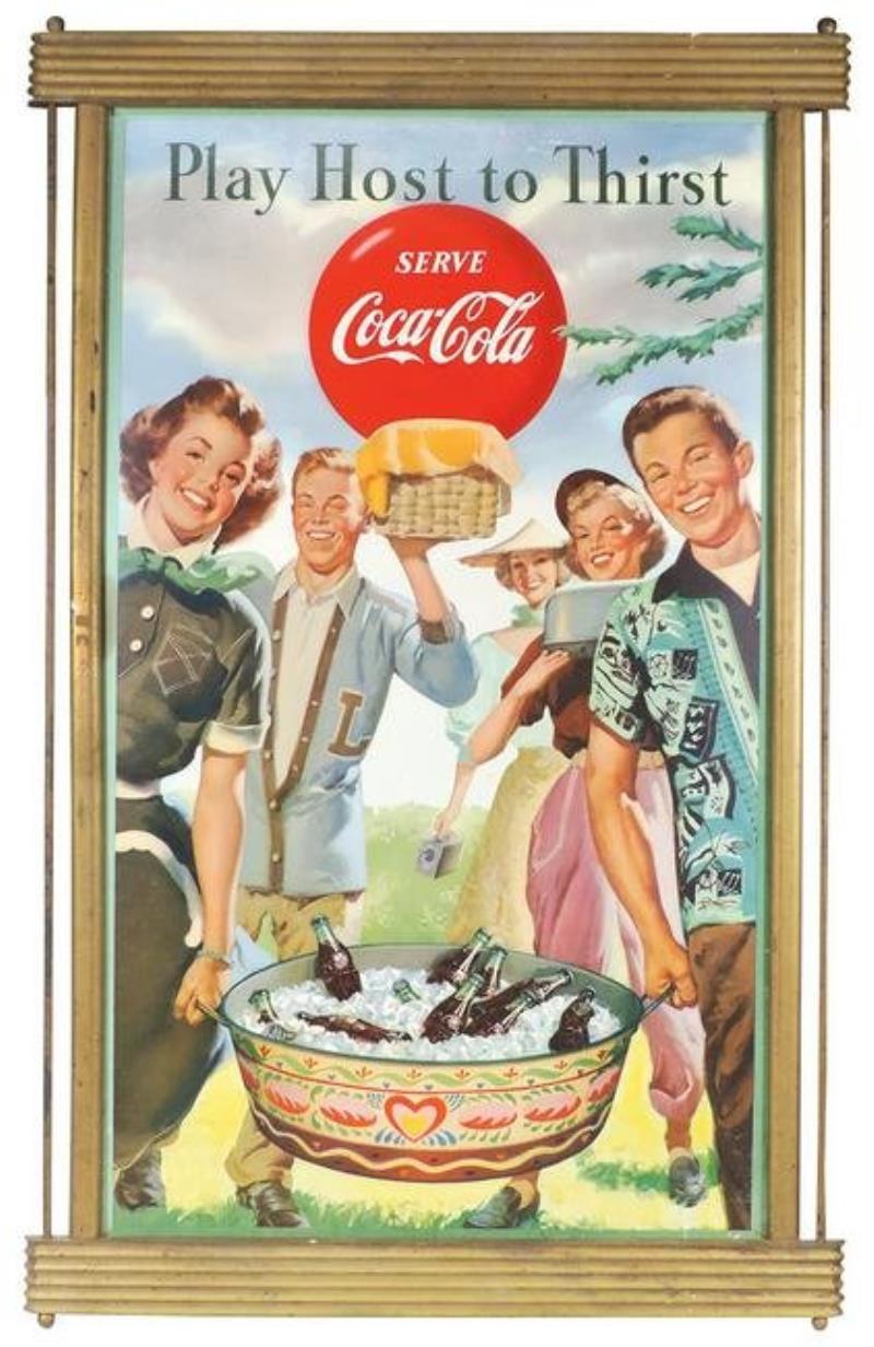 Coca-Cola Sign, "Play Host to Thirst", litho on cdbd
