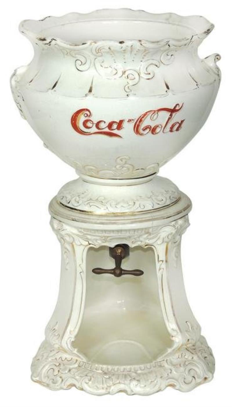 Coca-Cola syrup dispenser, ceramic 2-pc urn, (missing