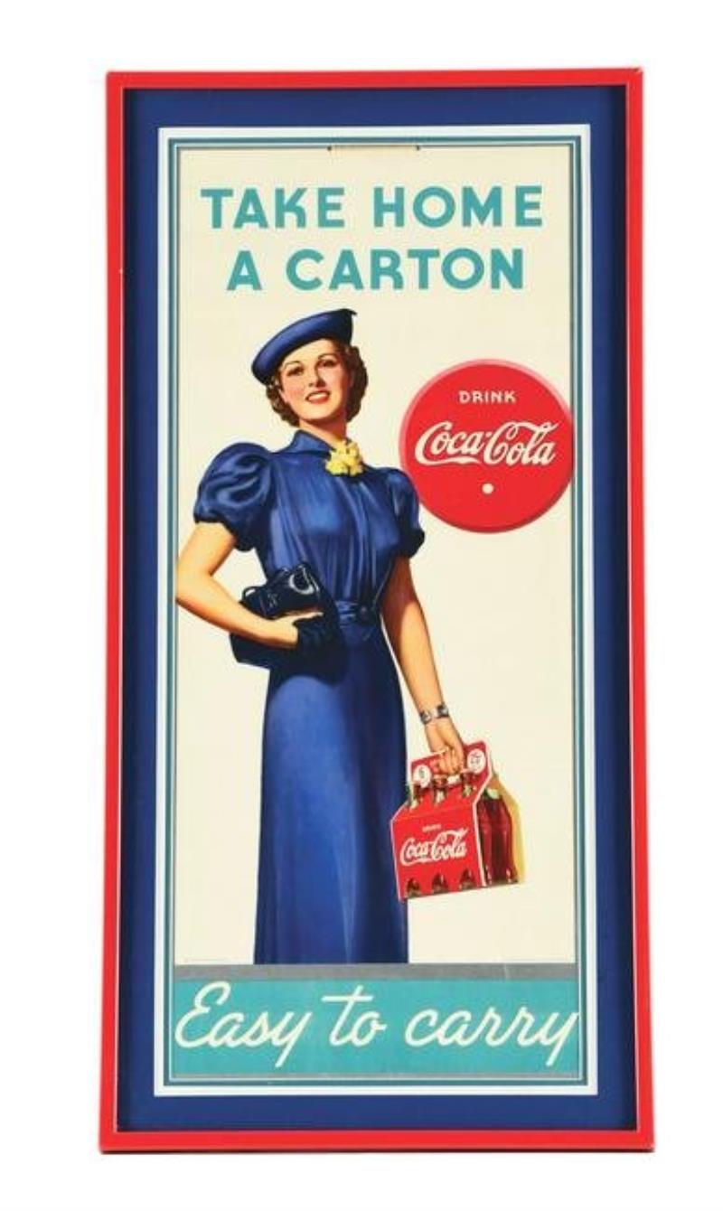 COCA-COLA "TAKE HOME A CARTON" ADVERTISING SIGN.