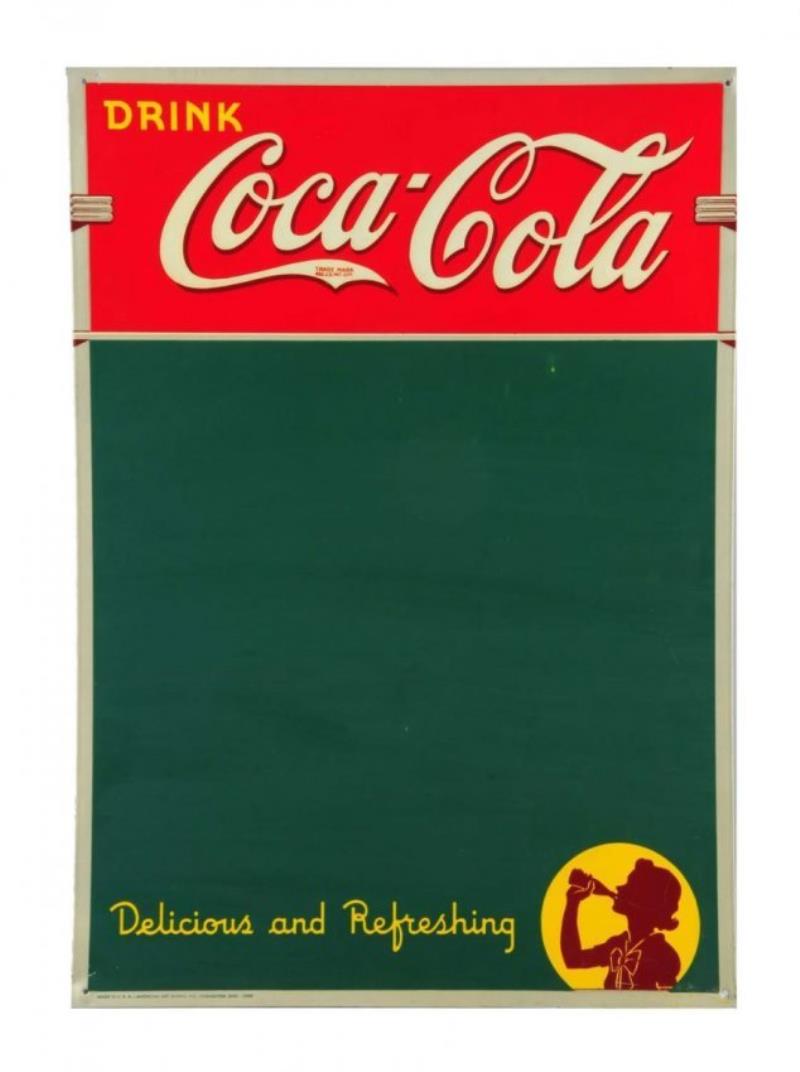 1938 Coca - Cola Embossed Tin Menu Board