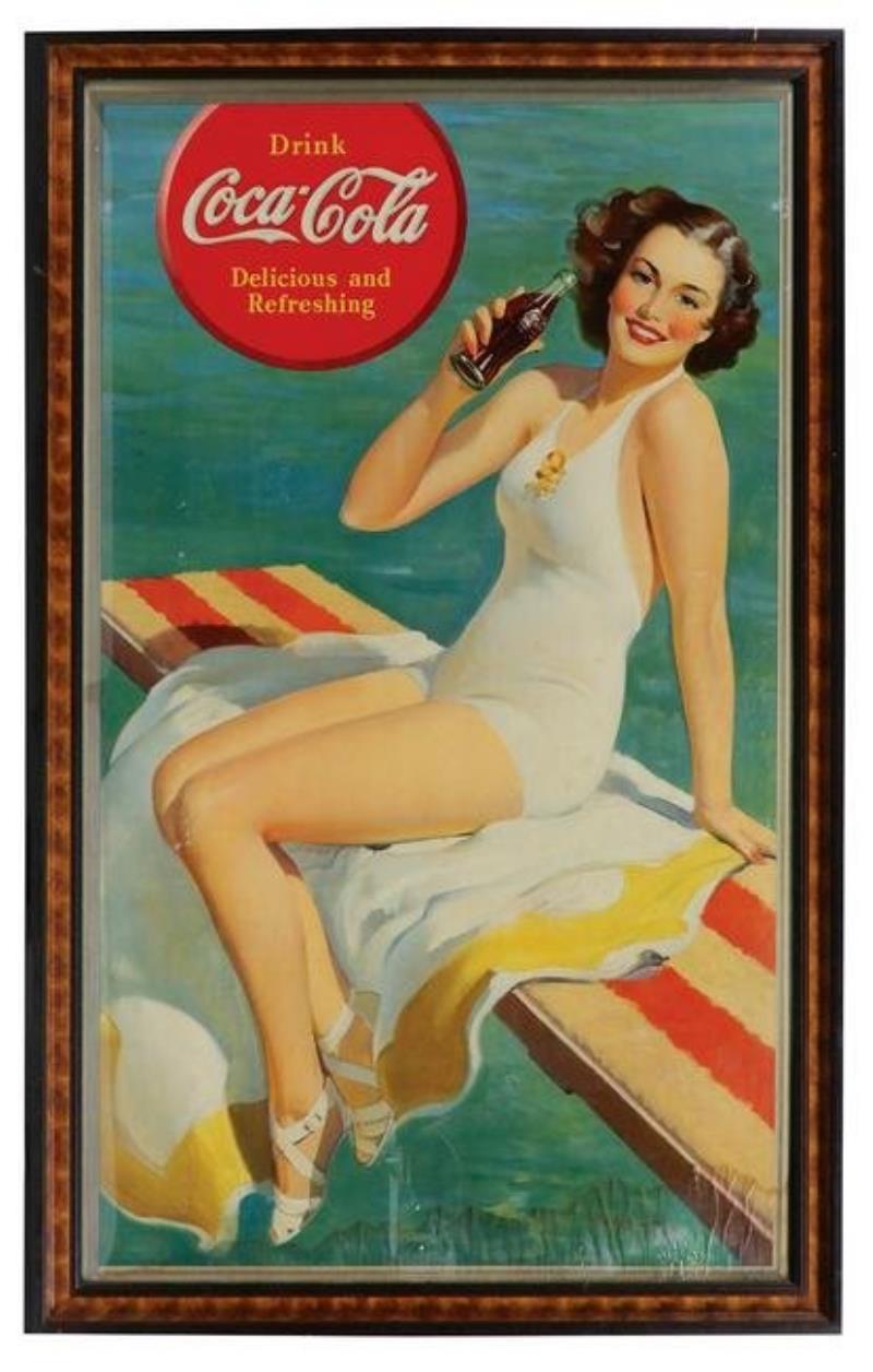 Coca-Cola Sign, Swimsuit Girl on Diving Board, c1939,