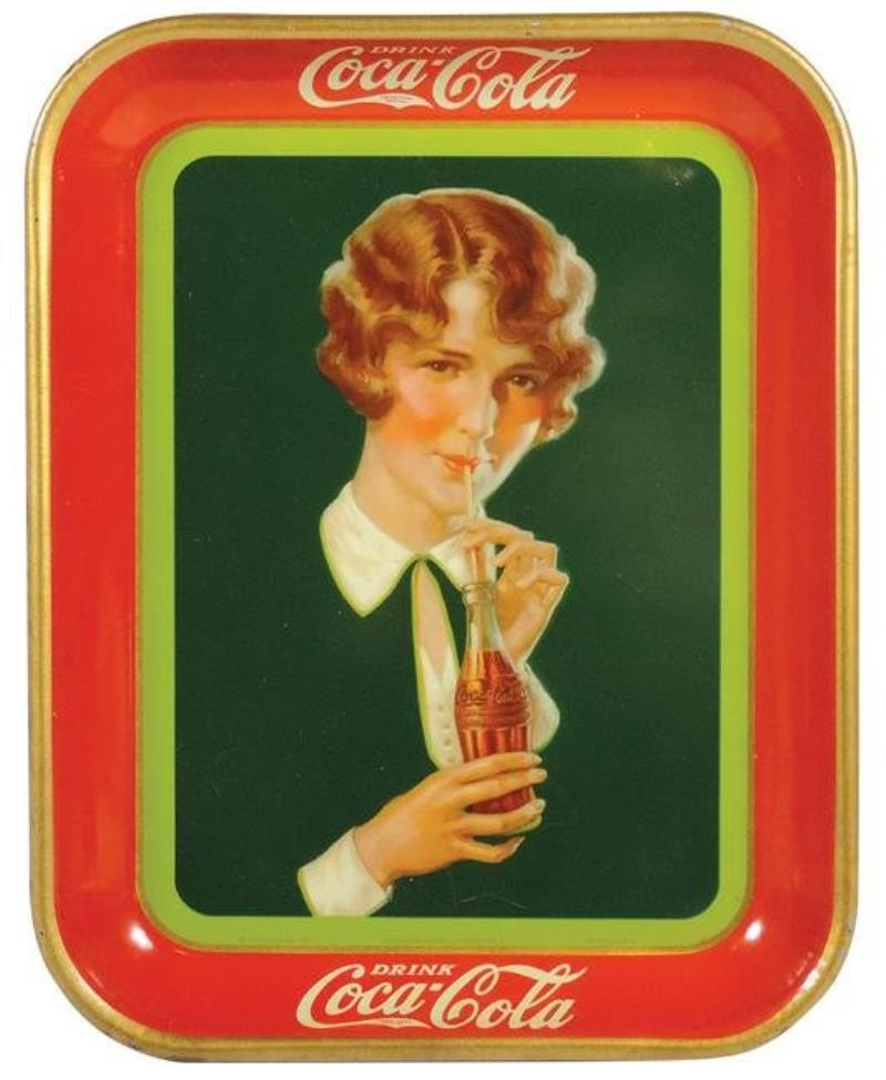Coca-Cola Serving Tray, 1927, Girl Drinking a Bottle of
