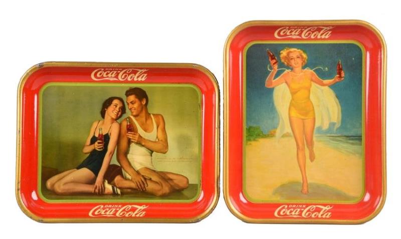1934 & 1937 Coca - Cola Tin Trays