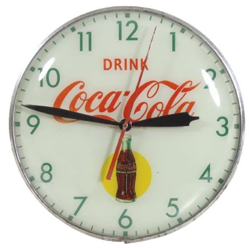 Coca-Cola clock, PAM lightup, metal case w/glass face,