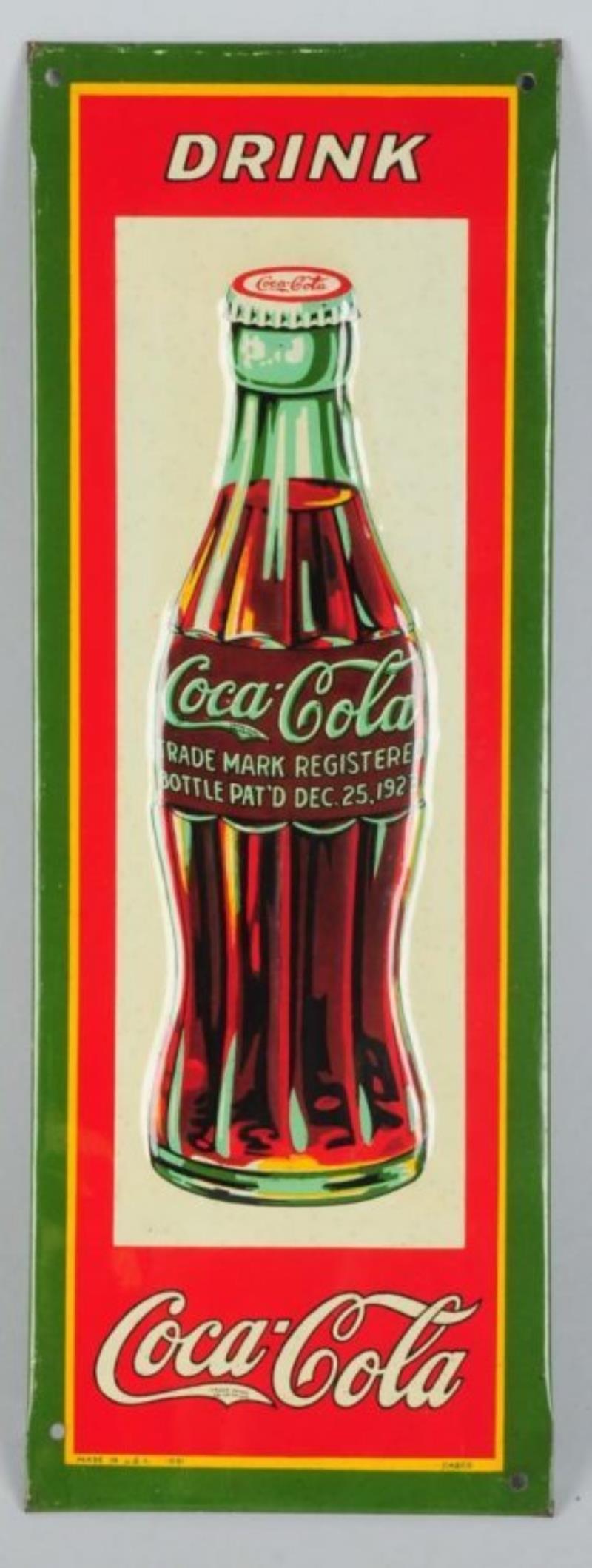 1931 Coca-Cola Embossed Tin Bottle Sign.
