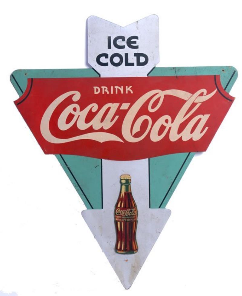1930'S COCA-COLA PLYWOOD CUT-OUT ARROW SIGN