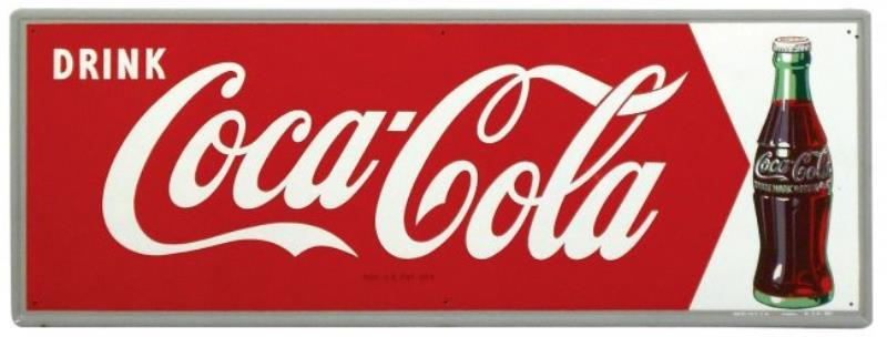 Coca-Cola sign, self-framed metal, c1950's, "Drink