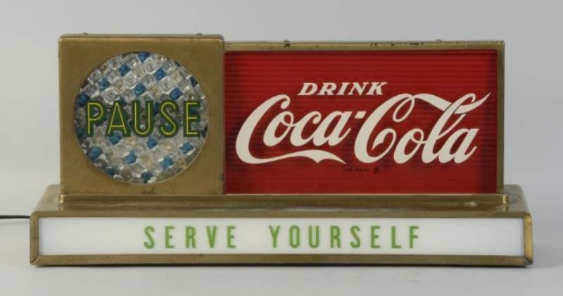 1950s Coca-Cola Lighted Pause Countertop Sign.