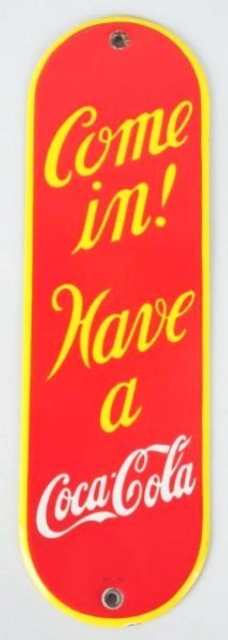1938 Coca-Cola Porcelain Door Push