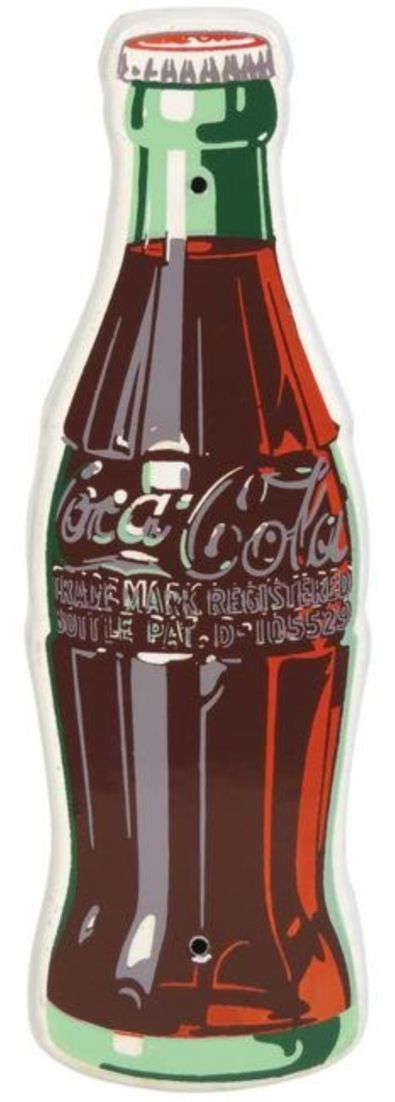 Coca-Cola Sign, diecut porcelain bottle, c1940s, Exc+