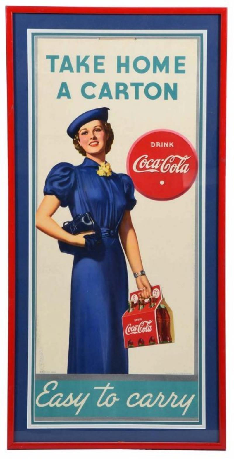 1937 Coca - Cola Cardboard Advertising Sign.