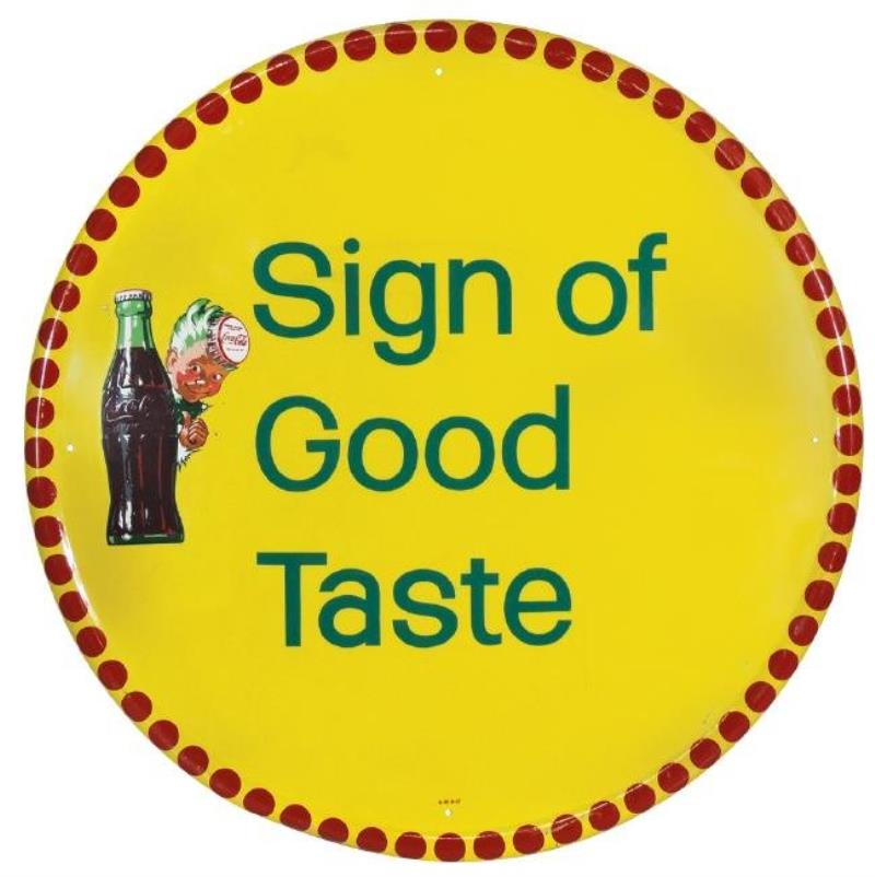 Coca-Cola sign, "Sign of Good Taste" w/Squirt Boy logo,