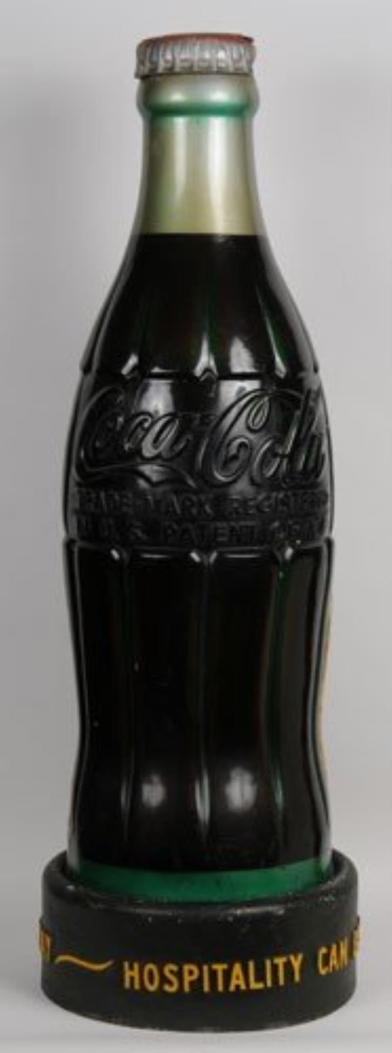 CIRCA 1948 COCA-COLA RUBBER DISPLAY BOTTLE & BASE