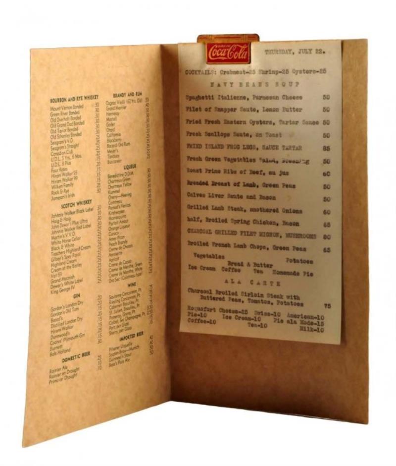 1930's Hawaiian Menu and Coca - Cola Clip