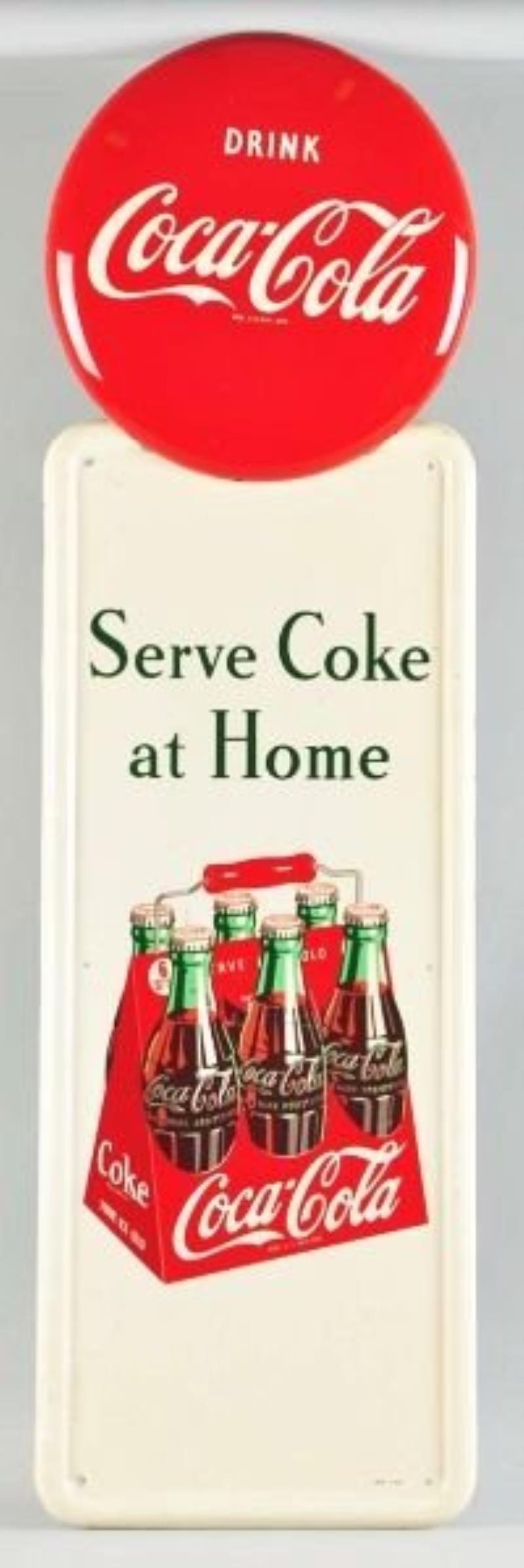 Metal Coca-Cola Pilaster & Button Sign.