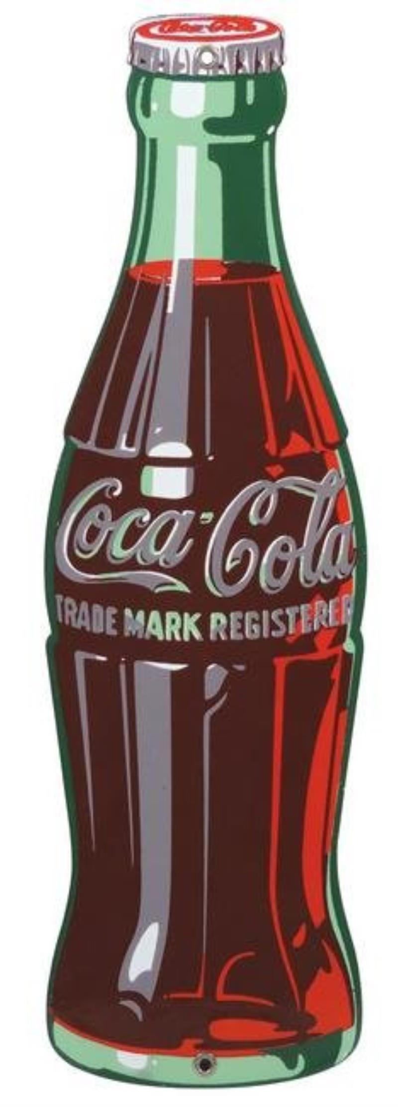 Coca-Cola Sign, porcelain bottle-shape, c1950s, a