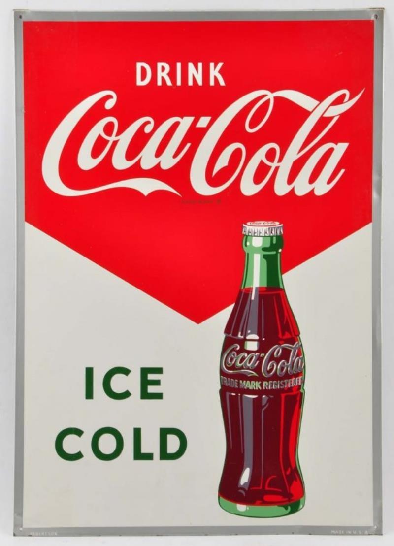 1950's Coca - Cola Ice Cold Tin Advertising Sign