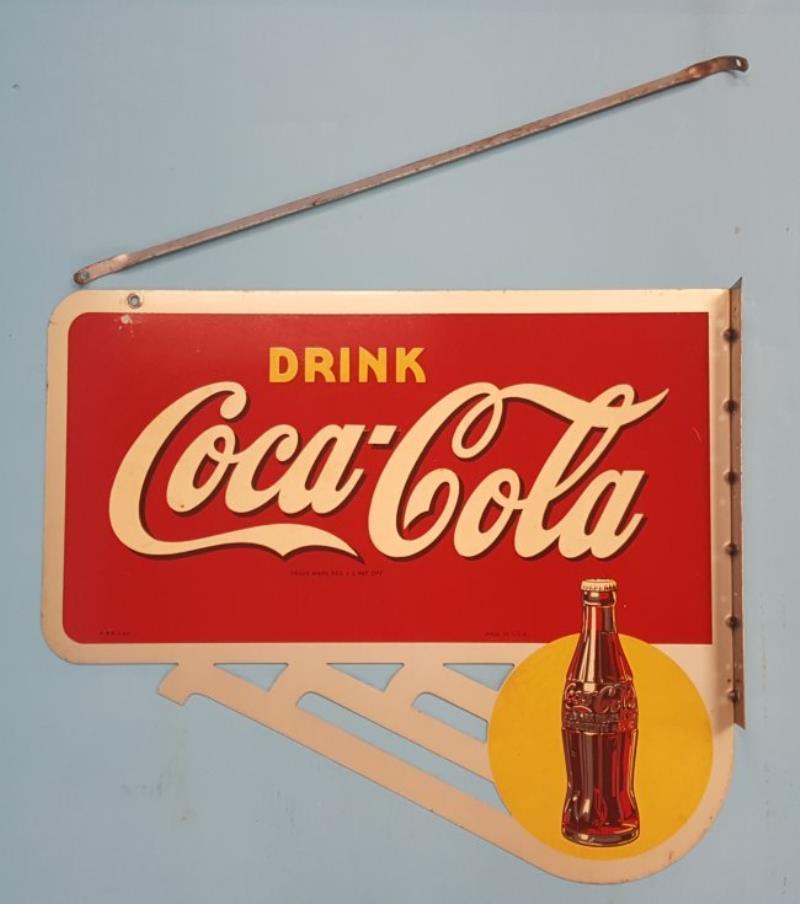 NOS Drink Coca Cola Flange Sign with Bracket