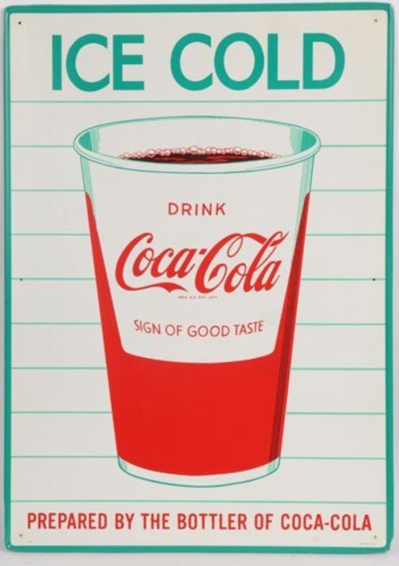 1960's COCA-COLA TIN SIGN WITH CUP