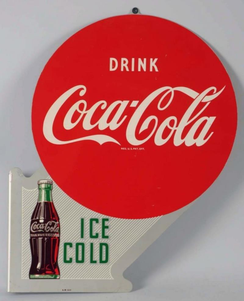 1951 Coca-Cola Tin Cutout Ice Cold Flange Sign.