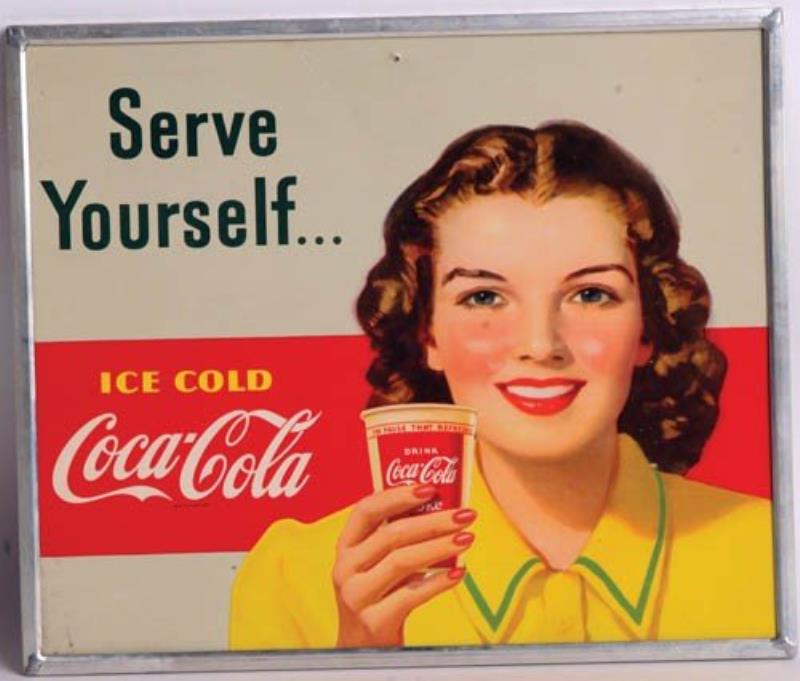 COCA-COLA SERVE YOURSELF '49-'51 CARDBOARD SIGN