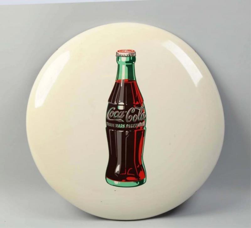1950’s Coca-Cola Tin Button Sign With Bottle