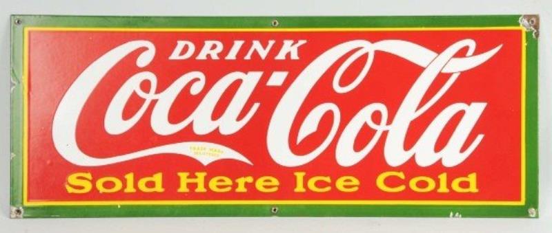 Porcelain Coca-Cola Sold Here Ice Cold Sign