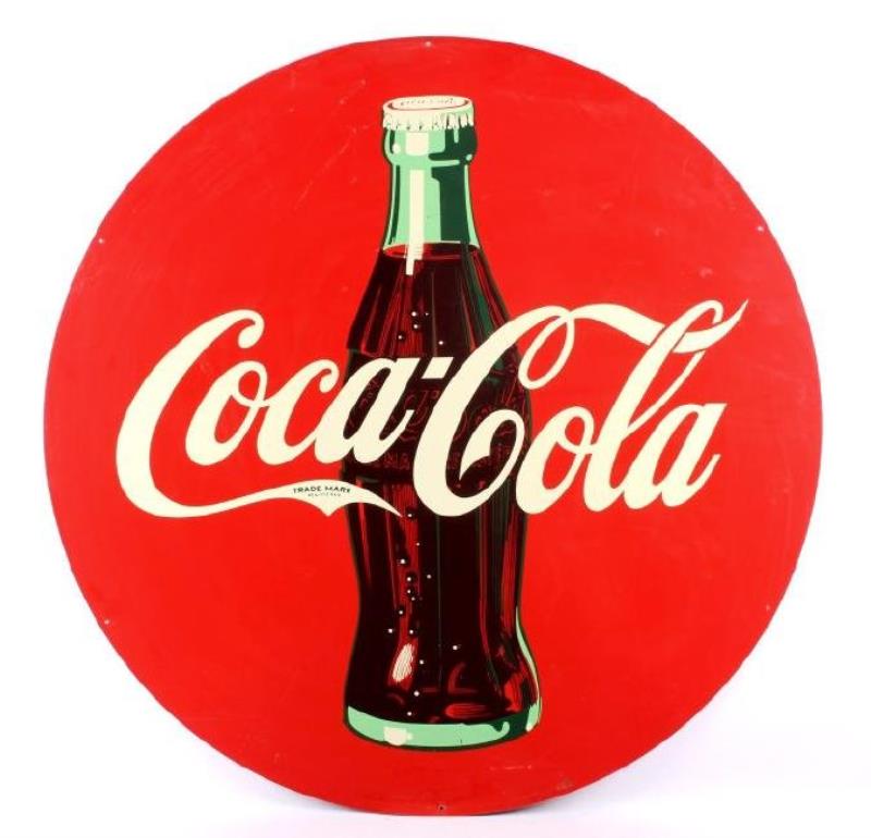 Coca Cola Large Round Metal Sign w/ Bottle 45.5"