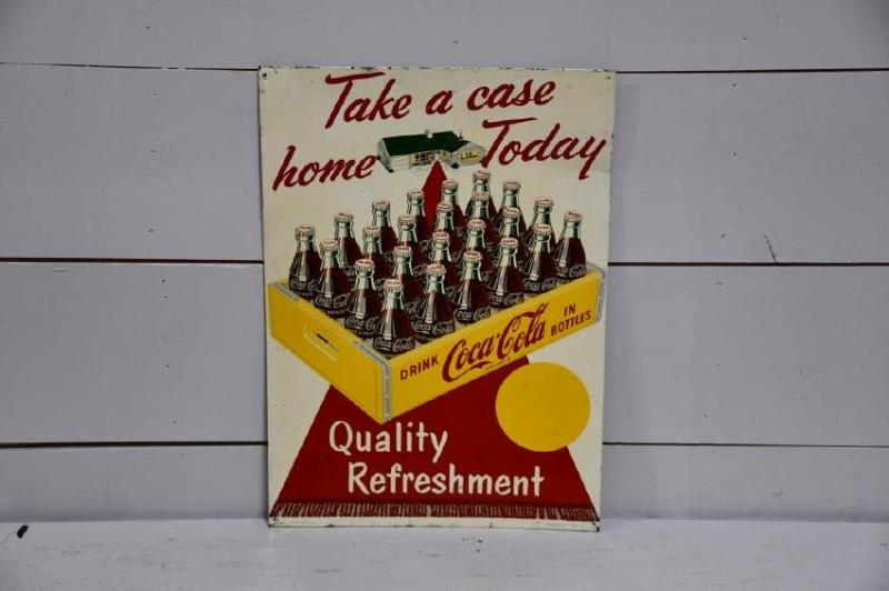 Metal Coca-Cola Sign "Take A Case Home Today" 27 3/4"