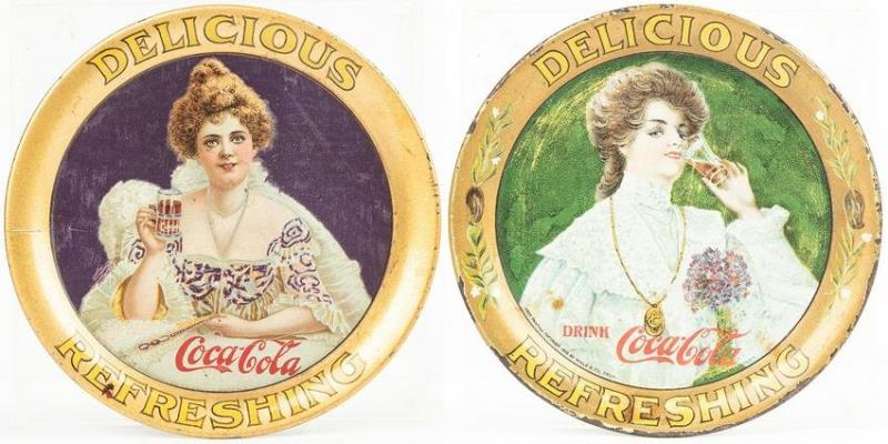 Two (2) Rare Pre-1910 Tip Trays, Hilda with