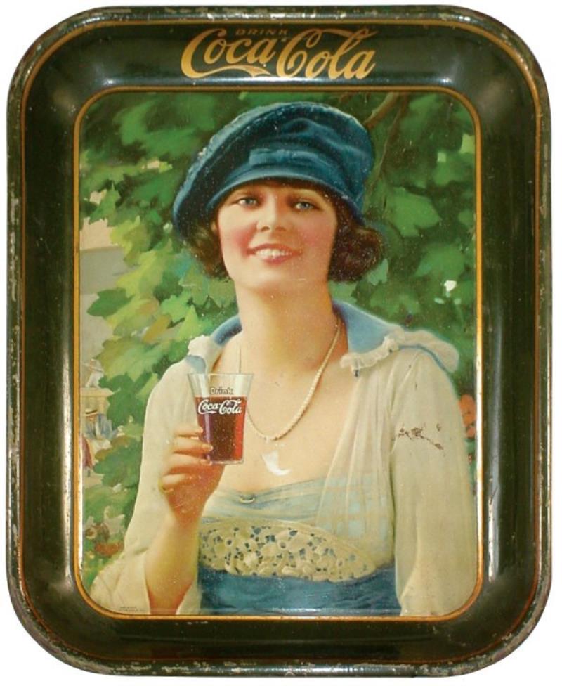 Coca-Cola serving tray, 1921, Lady w/Blue Hat, li