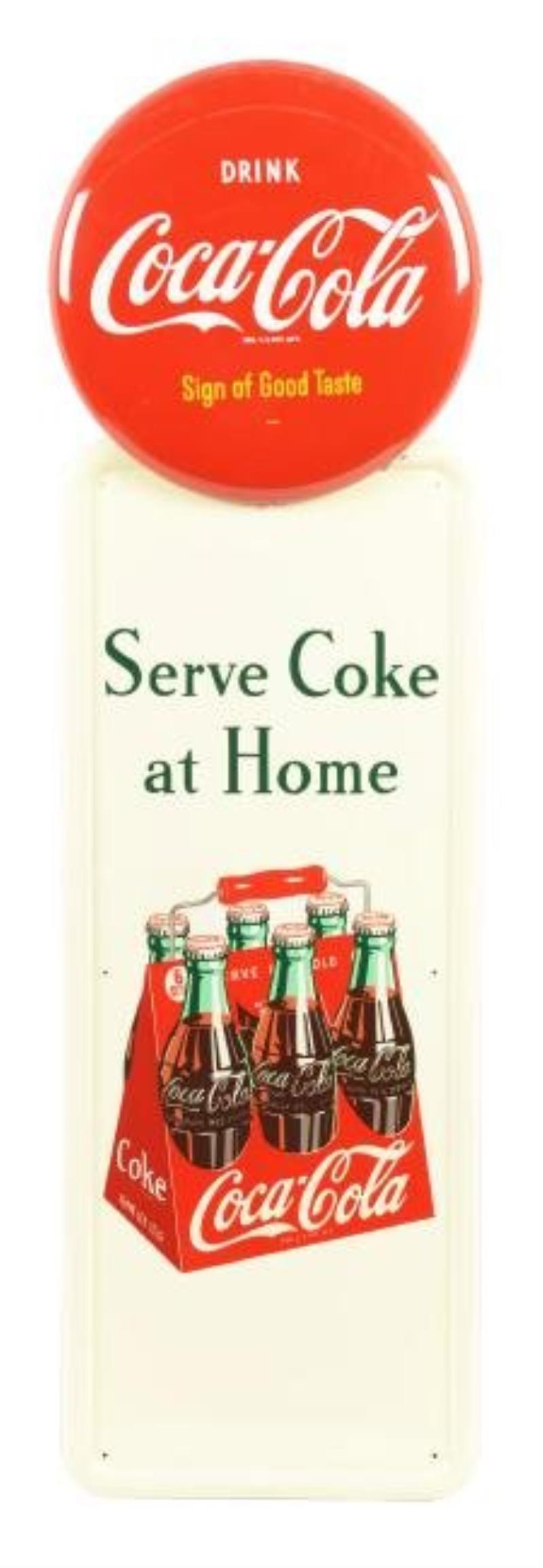 Coca-Cola Pilaster Bottle Sign with Button.