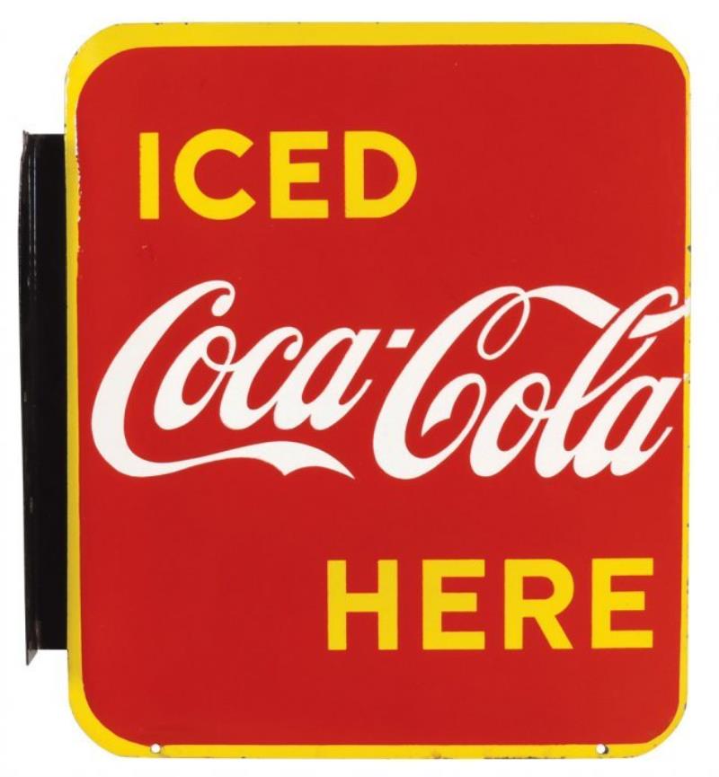 Coca-Cola sign, Iced Coca-Cola Here, porcelain 2-sided