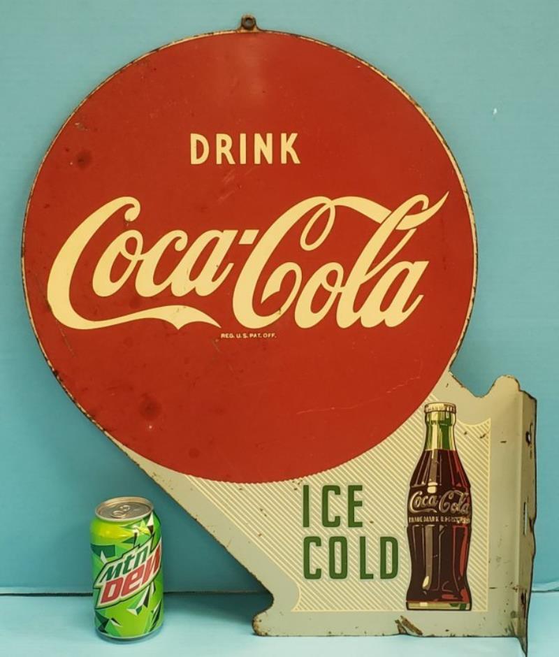 1955 Drink Coca Cola Ice Cold Flange Sign