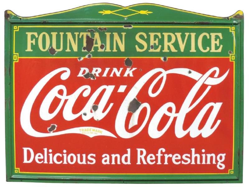 Coca-Cola Fountain Service sign, porcelain, by Tenn